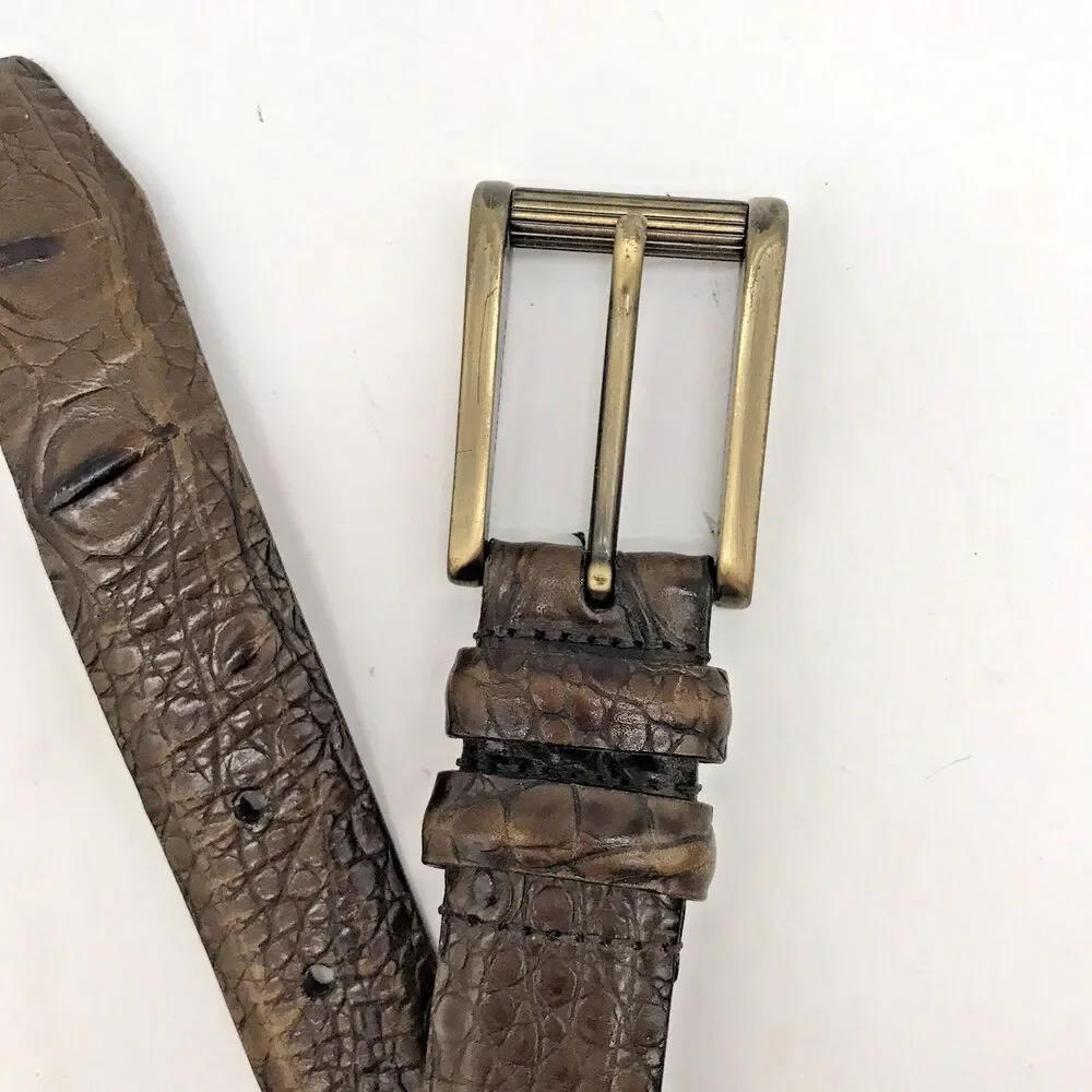 Tulliani Croc Embossed Italian Calfskin Belt Men's 46 Brown Roller Belt 2103 USA